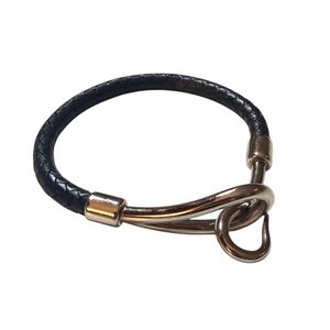 HERMES JUMBO H NOIR LEATHER BRAIDED BRACELET.